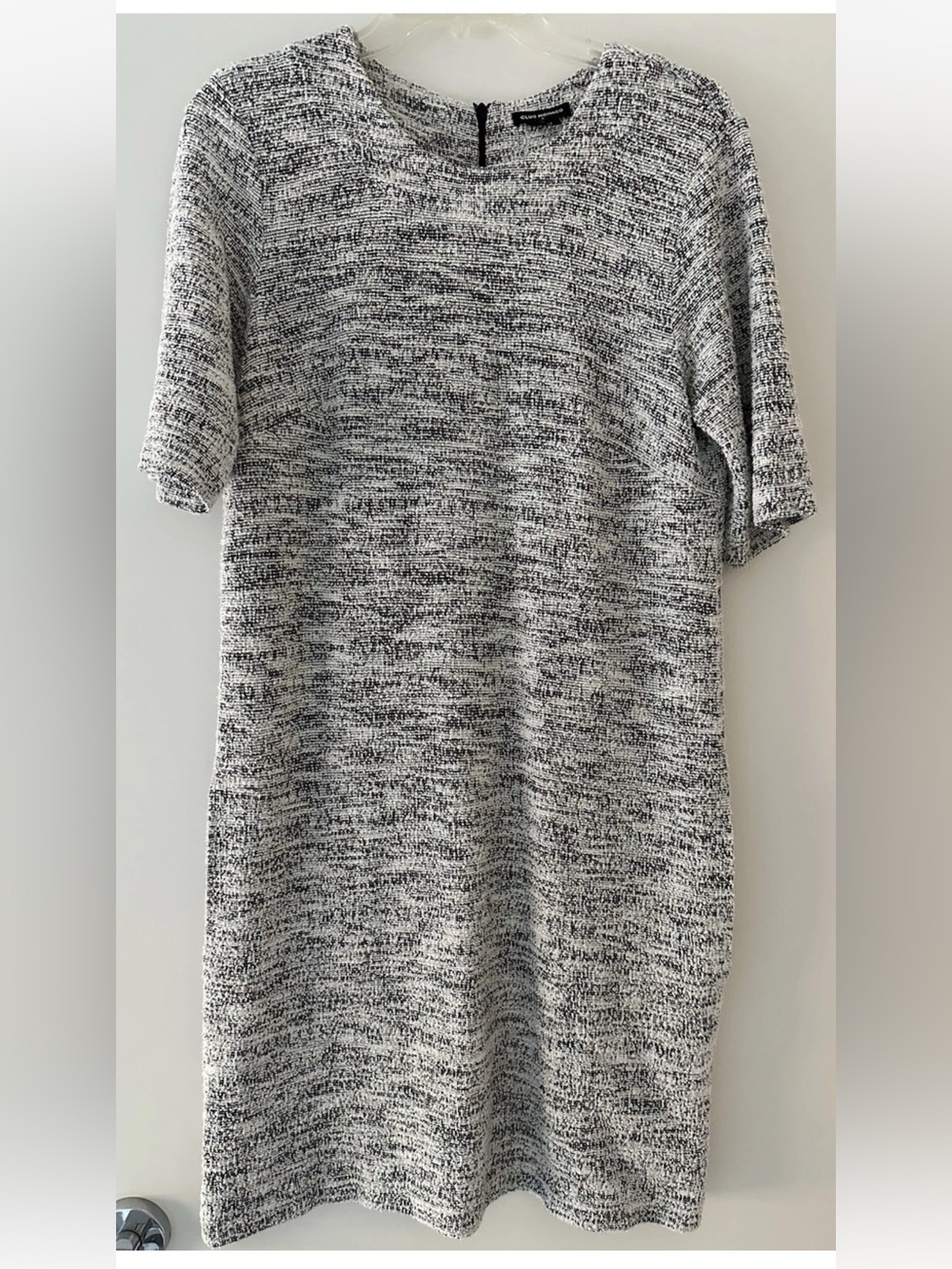 Club Monaco Boucle Knit Mini Shift Dress in Beige and Black Size 2